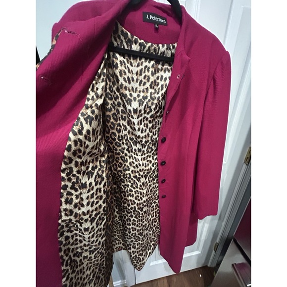 J Peterman Third Act Magenta Wool Blend Coat Size 18 Leopard Print Lined Preppy - Picture 13 of 15
